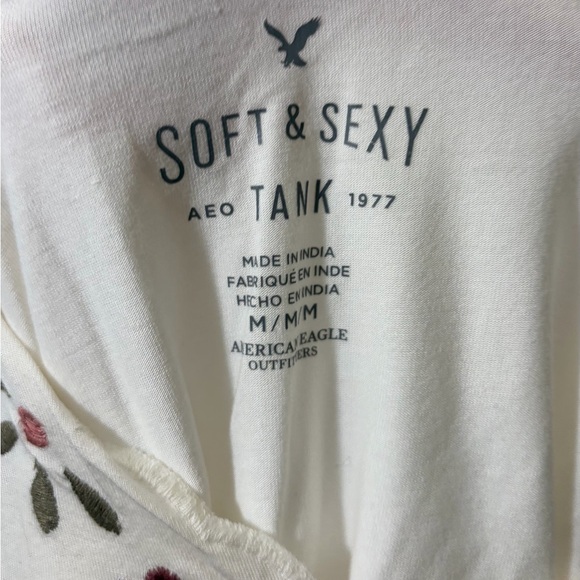 AEO Soft & Sexy Whitte Tank Top With Floral Embroidery - Picture 4 of 6